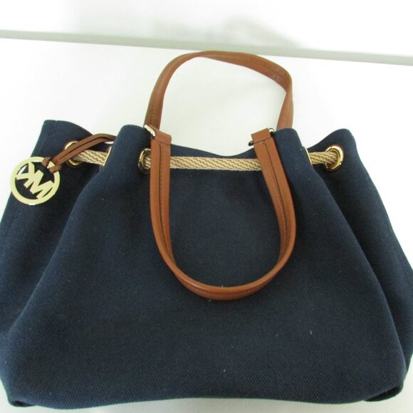 Michael Kors Canvas Shoulder Bag Purse, Navy marina gathered tote - Picture 2 of 9